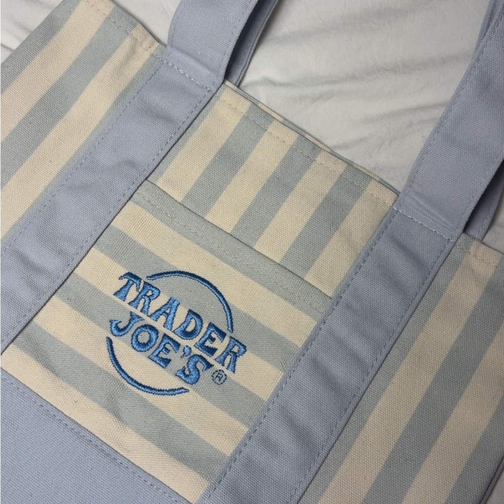 New Trader Joe's Light Blue  Stripe Tote Bag